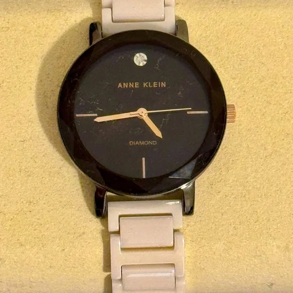 DIAMOND Set Dial Ladies🥂Champagne Blush Pink Ceramic Band Watch ANNE KLEIN - Picture 3 of 7